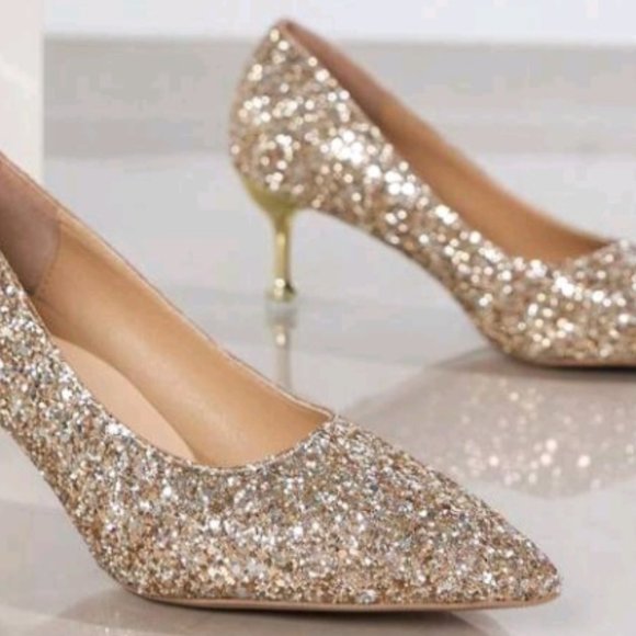 Gold/ champagne glitter heels with sparkle! - Picture 1 of 4